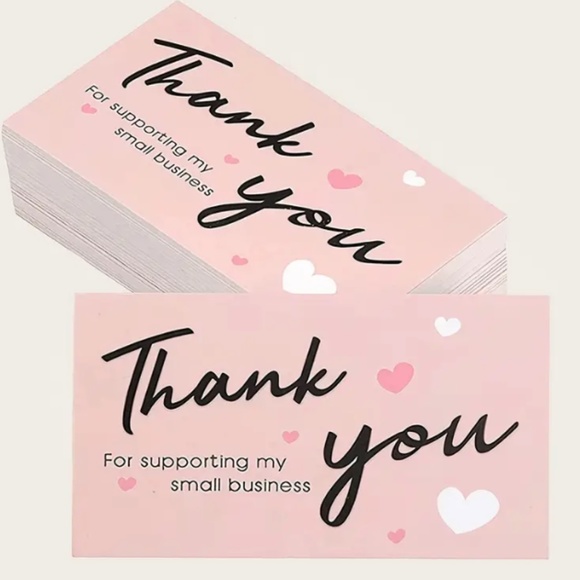 NEW 50 PCS PINK THANK YOU FOR SUPPORTING MY SMALL BUSINESS APPRECIATION CARDS - Picture 1 of 3